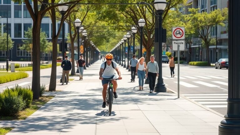 riding bicycle on sidewalk